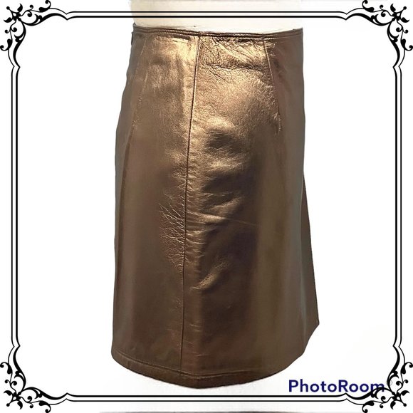 ISTANTE by Versace Copper Metallic Leather Skirt - Size 6 US / Italy 42 - Picture 4 of 12